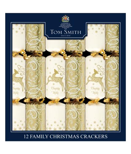 Tom Smith 12 Cream & Gold Family Christmas Crackers