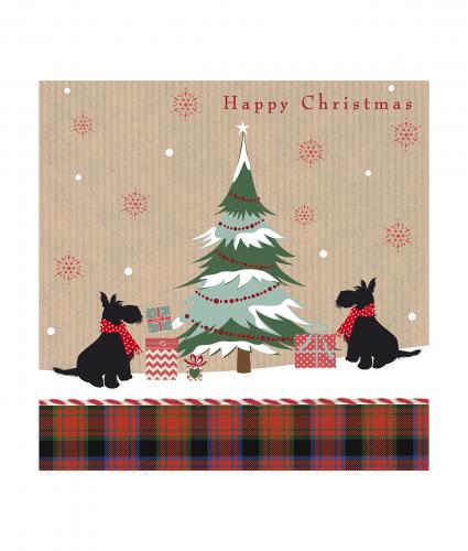 scotties with tartan cancer research uk christmas card 