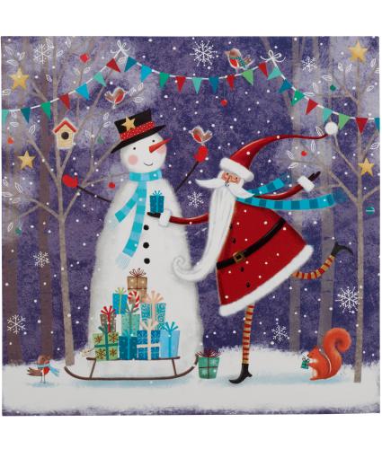 Santa With Snowman Christmas Cards - Pack of 20