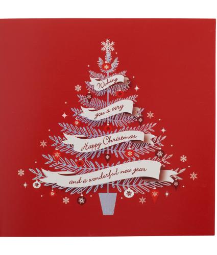 Red and Silver Tree Christmas Cards - Pack of 20
