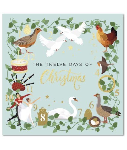 Sky Blue Twelve Days Christmas Cards - Pack of 10