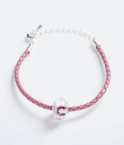 Pink Leather Bracelet with Cancer Research UK Bead