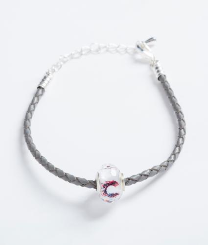 Grey Leather Bracelet with Cancer Research UK Bead