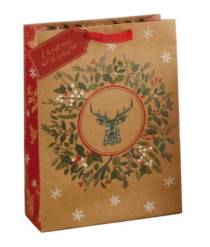 Festive Reindeer & Snowflake Gift Bag