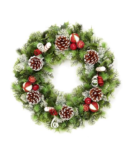 Red & White Frosted Festive Wreath