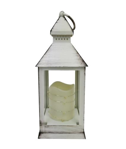 Flickering LED Candle Lantern with Timer Function - White