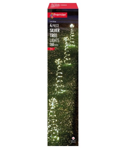 Premier 4-Piece LED Lit Silver Christmas Tree Path Lights