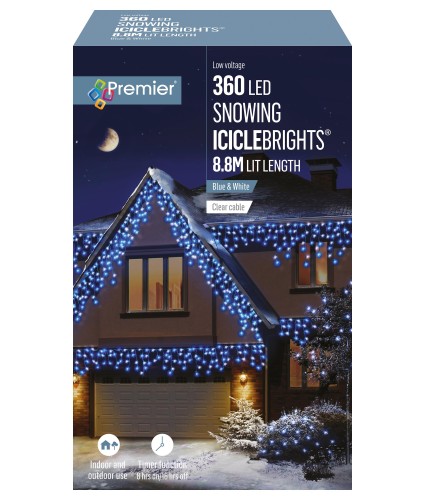 Premier LED Snowing Icicle Timer Lights - Blue/White 360 LEDs