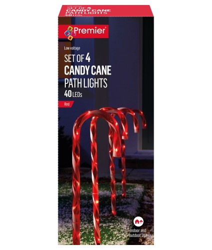Premier 4-Piece LED Lit 62cm Candy Cane Decorations