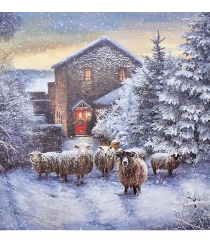 Flock Of Sheep In Winter Christmas Cards - Pack of 20