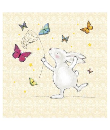 Bunny Catching Butterflies Greetings Card