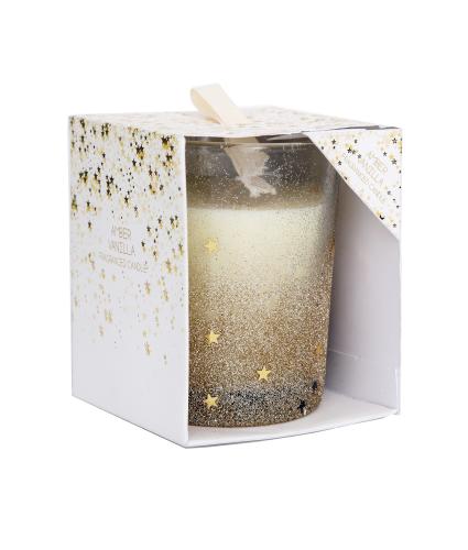 Gold Glitter Glass Star Candle 