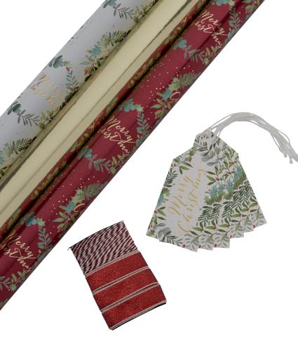 Tom Smith Festive Holly Gift Wrap Pack