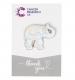 Silver elephant pin badge on white and grey backing card