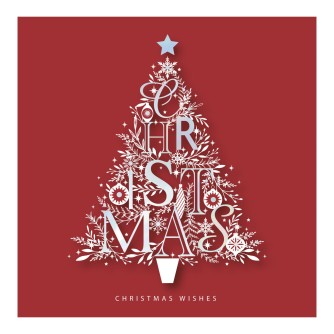 Typography Tree Christmas Cards - Pack of 10