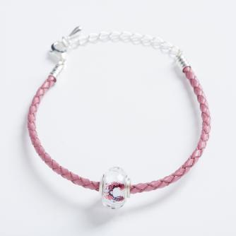 Pink Leather Bracelet with Cancer Research UK Bead