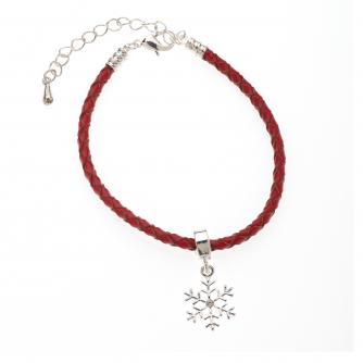 Red Leather Bracelet with Snowflake Charm