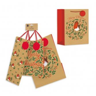 Kraft Gift Bags - Robin & Holly 3 Pack