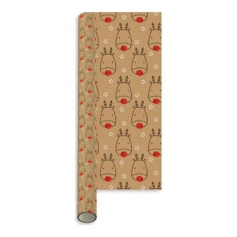 Rudolph Festive Fun Recyclable 2m Kraft Christmas Wrapping Paper