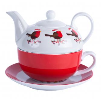 Festive Robin Tea for One Teapot and Cup Gift Set