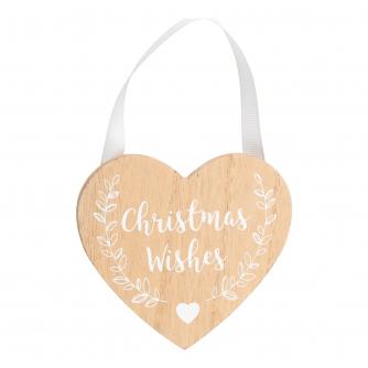Christmas Wishes Wooden Heart Decoration