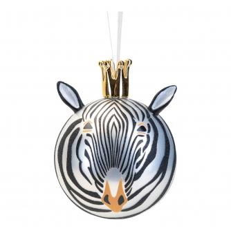 Zebra Glass Bauble with Crown