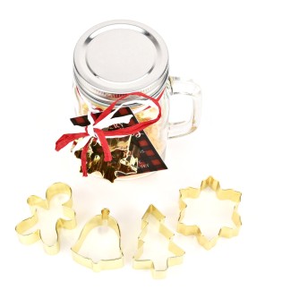 Set of 4 Gold Christmas Cookie Cutters in Mason Jar