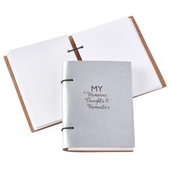 Recycled Leather My Memories, Thoughts and Moments Scrapbook in Silver