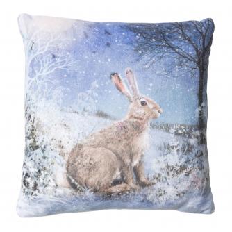 Large Winter Hare LED Cushion